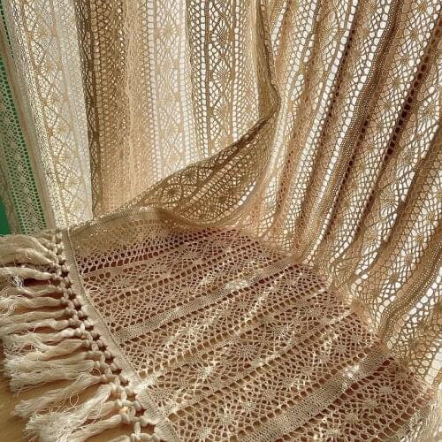 Nordic hollow out lace crochet cotton thread weaving partition cortinas bedroom pastoral tassels window curtain living room LQ