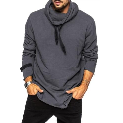 LUCLESAM Men Solid Color Neckline Tie Turtleneck Sweatshirts Male Casual Streetwear Pullover los hombres sweetshirts harajuku
