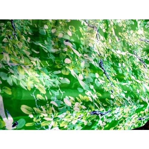 Pure Natural Silk Fabric Green Flowers Print Super Thin 100% Mulberry Silk Chiffon Fabric Textile For Dress Cloth Scarf Telas