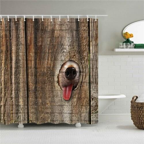 Funny Dog Waterproof Shower Curtain Bathroom Polyester Old Wood Grain 3D Printing Curtains for Bathroom Shower Bath Screen