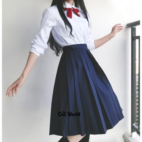 Japanese Solid Colors Girls Womens High Waist Pleated Skirts Long Dress For JK School Uniform Students Cloths