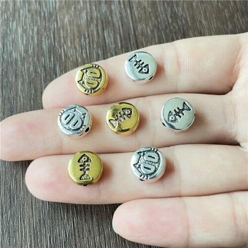 JunKang 20pcs Charm cat and fish bone pattern bead connection disc jewelry making DIY handmade bracelet necklace accessories