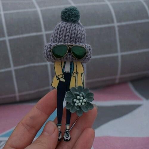 Handmade cute wool hat brooch flower green brooches pins badges for women