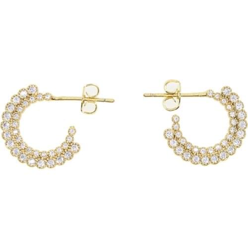 PAVE CZ gold color factory wholesale jewelry simple minimal clear cz european women multi piercing stacking stud earring