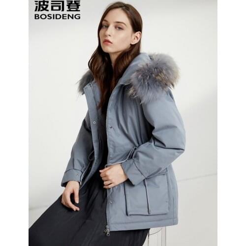 BOSIDENG womens slim down jacket female new winter real fur hooded warm coat B90141340