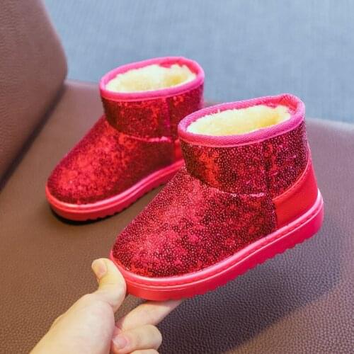 Girls sequins snow boots thick warm non-slip breathable cotton shoes 2018 winter tube short boots