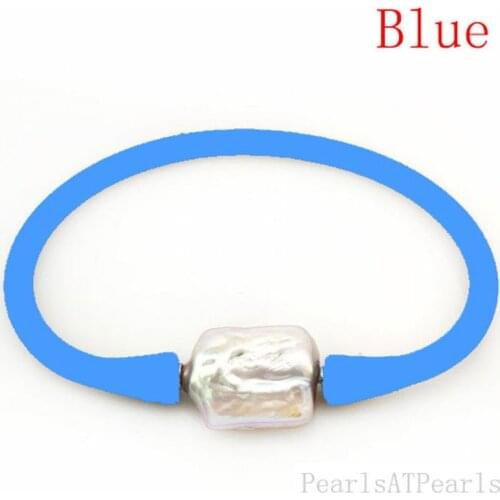 10-16mm One AA Natural Baroque Pearl Blue Elastic Rubber Silicone Bracelet