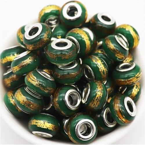 10Pcs/Lot New Gold Glitter Large Hole European Beads DIY Spacer Bead Charms Fit Original Pandora Bracelet Necklace DIY Jewelry