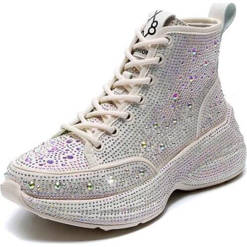 2021 Shiny Rhinestones Thick Sole Autumn Winter Short Ankle Women Boots Womens Shoes for Woman Booties Boots for Women