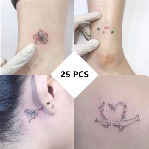 25pcs Fake Tattoo Stickers Cute Heart Flower Small Temporary Tattoos for Women Hands Body Art Tatouage Temporaire Femme Tatuaz