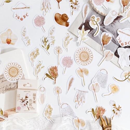 46pcs /Boxed Sticker Dream Catcher Legend Art Plant Flowers Pocket Diary Decoration Sealing Sticker