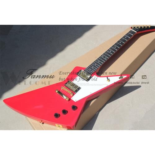 Free shipping custom 6 string red yellow guitar,irregular guitar,mahogany body,H H pickups,black guitar,gold button