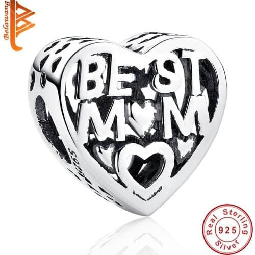 BEILAWANG 925 Sterling Silver Moms Gift Gold Silver Heart-shaped for women Mother Day Fashion DIY Jewelry Fit Charms