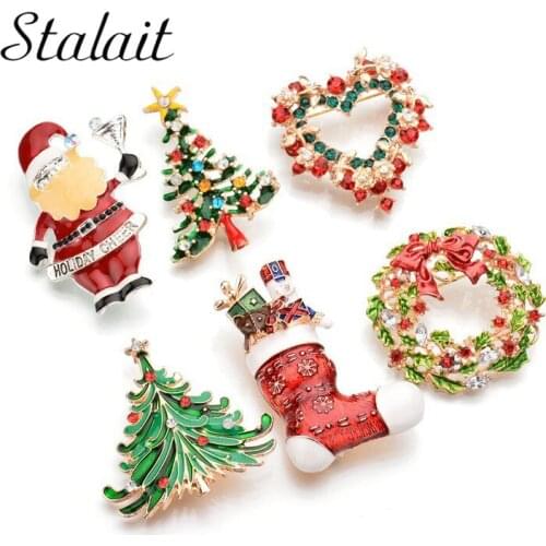 2019 Christmas Trees Socks Hat Creative Christmas Gifts Santa Claus Sock Color Rhinestone Brooches For Women Gift