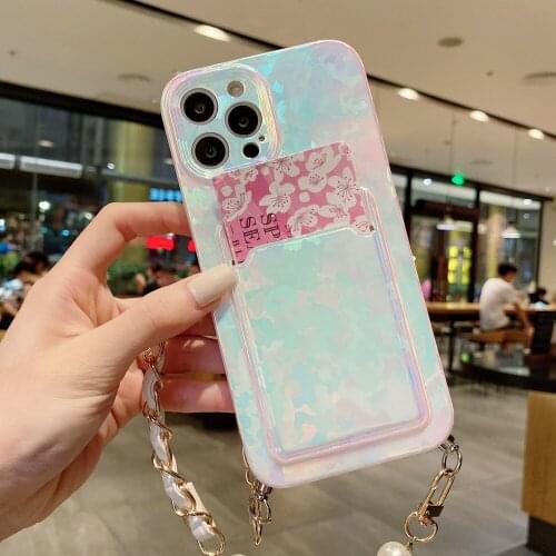 Card Holder Pearl Leather Bracelet Phone Cases for iPhone 12 Pro Max 11 X XS Max XR 7 8 Plus Chain Soft Shell Cover