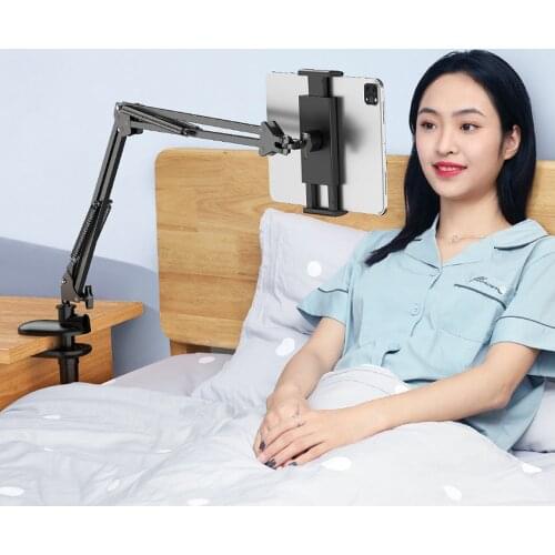 Aluminum Tablet Desk Bed Mount Lazy Stand Adjustable Cell Phone Long Arm Holder for iPad 4 Pro 11 12.9 /Air/Surface Go/Yoga Book