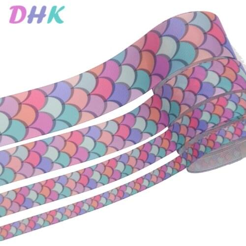 DHK 4 sizes options 5yards fish scales Printed Grosgrain Ribbon Accessory Hairbow Headwear Decoration DIY Wholesale C1838