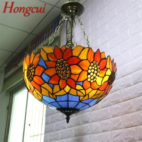 Hongcui Tiffany Pendant Light Contemporary LED Sunflower Figure Lamp Fixtures For Home Dining Room