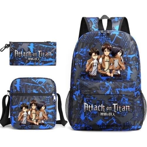 Attack on Titan Teenager Boys Girls Backpack Set/3pecs School Bags Cartoon 3D Anime Cosply Travel Laptop School Backpack