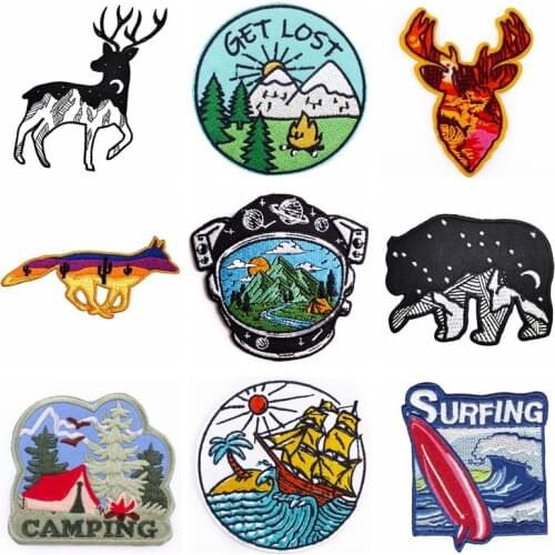 Wilderness Patch Stripe Badge Embroidery Patches On Clothes Animal Patch Iron On Patches For Clothes Applique Stickers DIY Decor