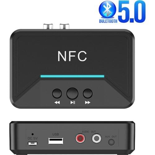 NFC Bluetooth 5.0 Receiver 3.5mm AUX RCA Jack Hifi Wireless Adapter Auto Bluetooth Car Kit Audio Receiver