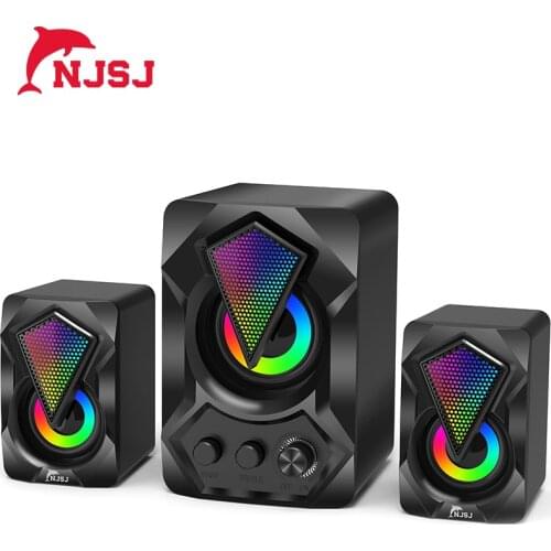 NJSJ 2.1 Wired Desktop Computer Speakers USB Powered,3.5MM AUX-in, Volume Control,LED Light Mini Gaming Speaker for PC, Laptop