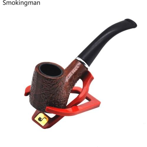 New classic wood pipe, wave auspicious clouds, long-handled flat-mouth smoking set wood pipe smoking pipe
