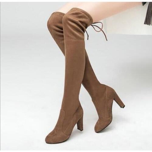 2019 New Fashion Female autumn Winter Thigh High Boots Faux Suede Leather High Heels Women Over The Knee Shoes