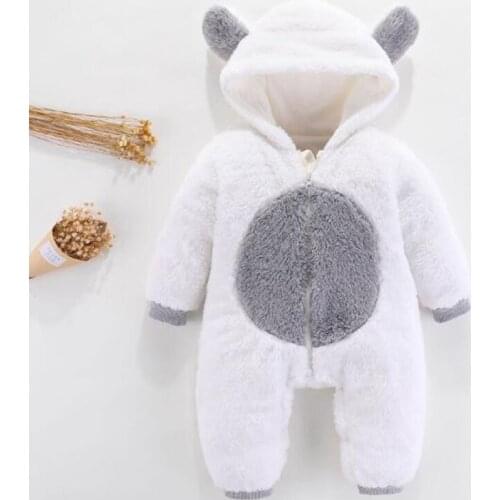 New Arrival Winter Baby Solid Fleece Hooded Jumpsuit Baby Unisex Jumpsuits Baby Boy Girl Clothes Rompers