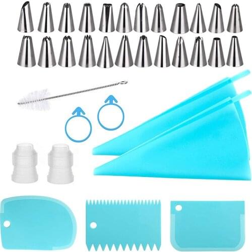 New 34 PCs Set Decorative Set Scraper TPU Milking Bag Converter Cleaning Brush Silicone Ring Cake Tools