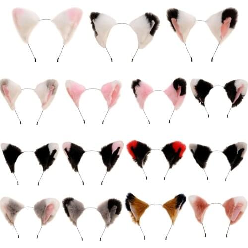 Gradient Color Block Faux Fur Animal Headband Plush Kitten Wolf Ears Hair Hoop Anime Maid Lolita Cosplay Party Headpiece