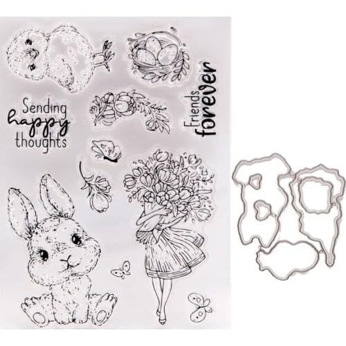 Easter Bunny Wreath Silicone Clear Stamps And Dies 2021 DIY Scrapbooking Embossing Photo Album Decor Paper Card Craft Supplies