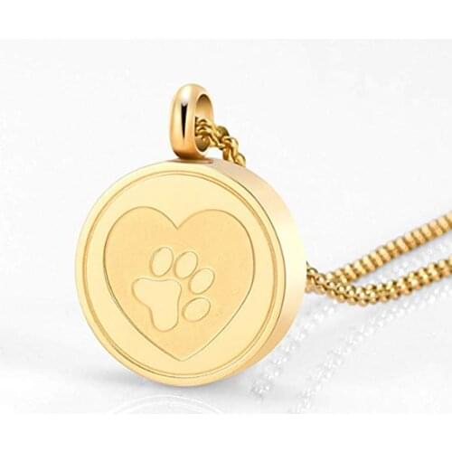 Pet Paw Print Heart Cremation Urn Locket Necklace Hold Dog/Cat Ashes Casket Stainless Steel Keepsake Jewelry