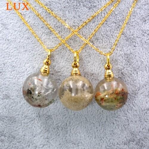 Genuine Natural Green Phantom Quartz Spherical Crystal Pendant Essential Oil Diffuser Necklace Perfume Bottle small light bulb
