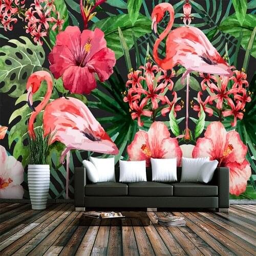 Custom 3d wallpaper Nordic style natural flamingo plant TV background wall - Healthy silk waterproof material