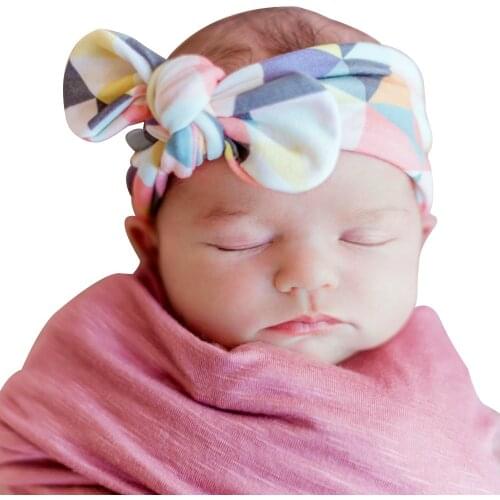 Fashion Elastic Bows Knot Kids Hair Band Printed Flower Infant Toddler Baby Headwraps Rabbit Ears Headband Girls Photo Props