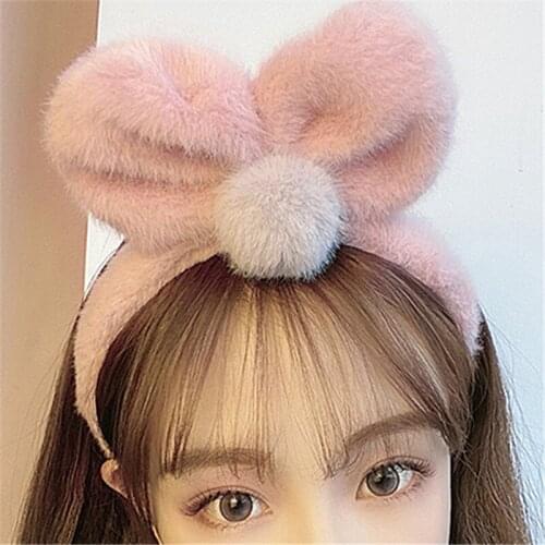 Plush Ball Big Bow Hairband Women Girls Cute Makeup Headbands Furry Wash Face Head Bands 2020 Fashion Hairband Hair Accessories
