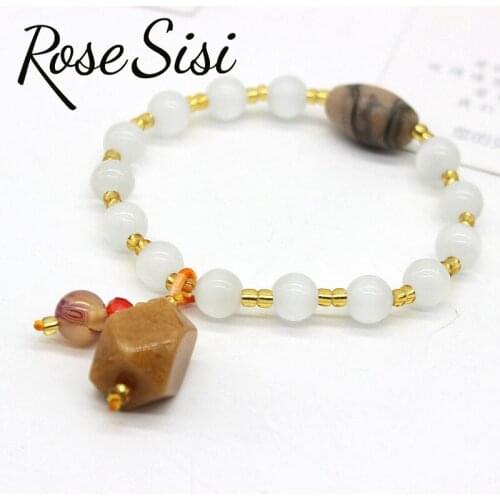 Rose sisi Chinese style antique elastic rope rice bead bracelet for women ethnic style womens bracelet on hand jewelry
