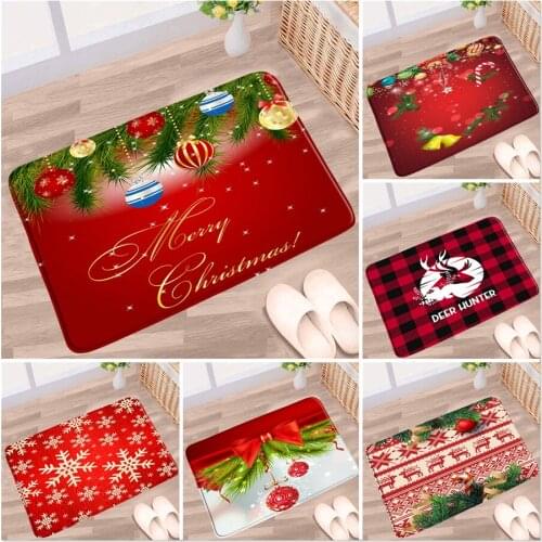 Merry Christmas Bathroom Mat Elk Snowflake Winter Festival Red Decor Wall Cloth Non-slip Rug Bath Kitchen Entrance Aisle Carpets