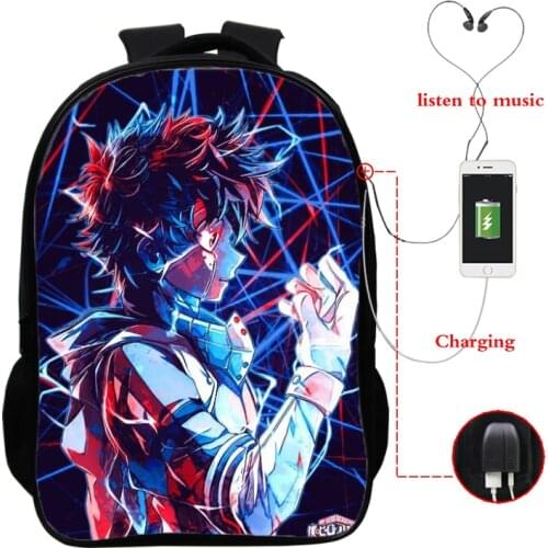 Sac A Dos Backpack for Teenagers 2020 16 Inch Usb Charging School Bag Anime Deku My Hero Academia Travel Backpack Bags Mochilas