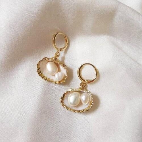 SRCOI Sea Shell Pendant Statement Hoop Earrings Imitation Pearl Charm Bridal Jewelry Gift For Women Orecchini Aretes De Mujer