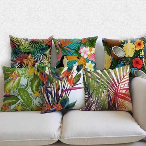 Thailand Tropical Plant Palm Leaves Floral Sofa Throw Decorative Pillow Case Chair Cushion Cover Sofa Home Decor Cotton Linen
