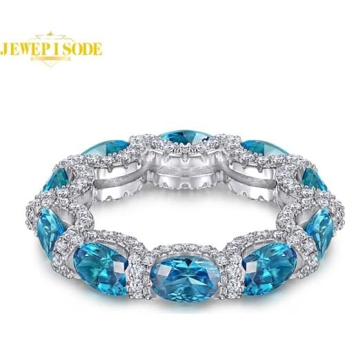 Top Quality 925 Sterling Silver Aquamarine Simulated Moissanite Diamond Round Circle Wedding Engagement Rings Women Fine Jewelry