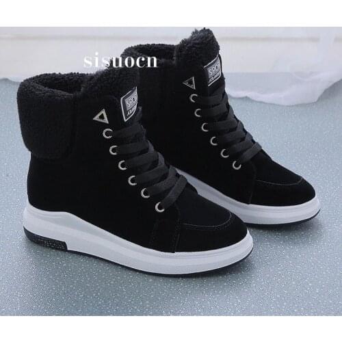 2020 Winter Boots Women Ankle Boots Warm PU Plush Winter Woman Shoes Sneakers Flats Lace Up Ladies Shoes Women Short Snow Boots