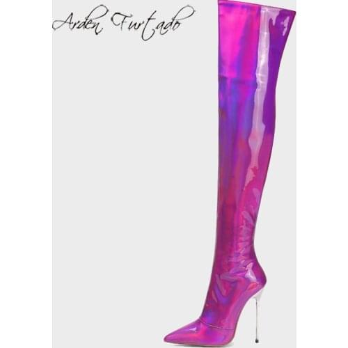 Arden Furtado Fashion Shoes Winter Red Pointed Toe Stilettos Heels Zipper Elegant Ladies over the knee Boots Red Womens Boots