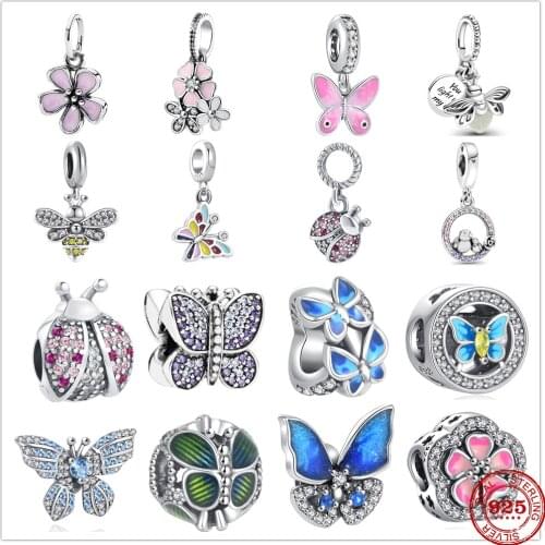 New 925 Sterling Silver Butterfly Firefly Bee Pendant Dangle Charm bead Fit Original Pandora Bracelet DIY Jewelry For Women