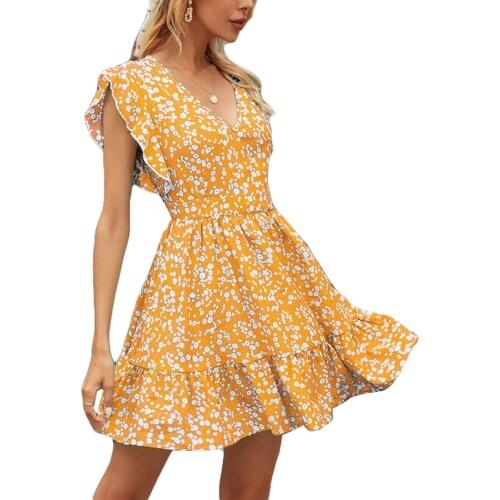 Women Dress 2021 Summer Sleeveless Ruffle Bohemian Dress Floral Printed Casual Elegant Beach Dresses Female
