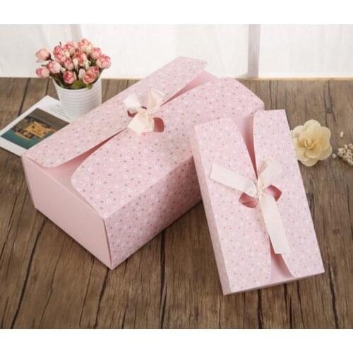 10pcs High-grade Large cardboard Gift box+ribbon packaging wedding, Pink/Blue Rectangle gift paper boxes packing for girls