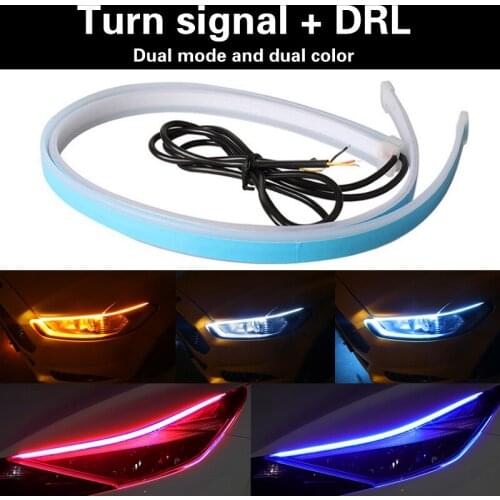 2pcs Car LED Light Strip Dual mode Turn Signal Light+Daytime Running Light DRL Auto Bulb Headlights Day light 12V Flowing Lamp