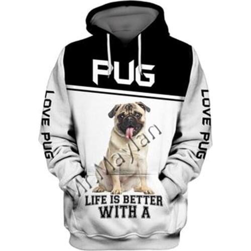 2021 Fashion Animal Pug 3D Printed Hoodie Men Women Ropa Casual Pet Dog Designs Hooded Oversized Hooded Coat Drop Shipping QW-18